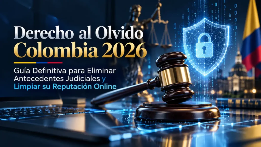 Concepto de privacidad digital y derecho al olvido en Colombia, un mazo legal sobre tecnología protegiendo datos personales.